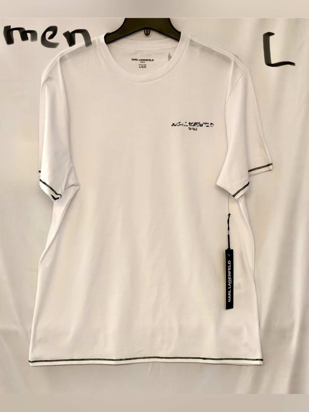 Karl Lagerfeld White Crew Neck Tee with Black Trim